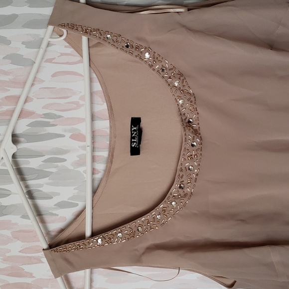 S.L. Fashions Plus Size Embellished Tiered Jacket Dress in Winter Ivory Size 14 - Picture 7 of 11